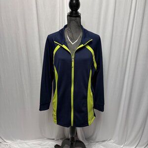 Catherines Liz and Me Full Zip Jacket Womens Size 0X 14-16W Navy Lime Green